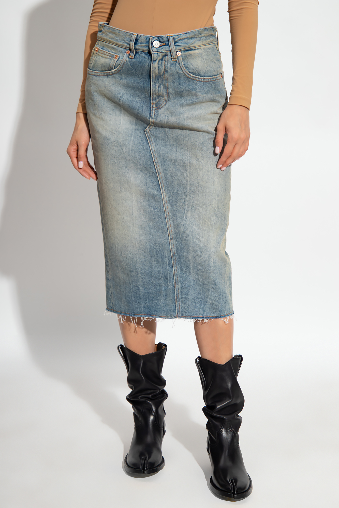 ★MM6 Maison Margiela★ Midi Denim Skirt Blue Sand S52ME0007 Denim midi skirt in blue - MM 6 Maison Margiela | Mytheresa